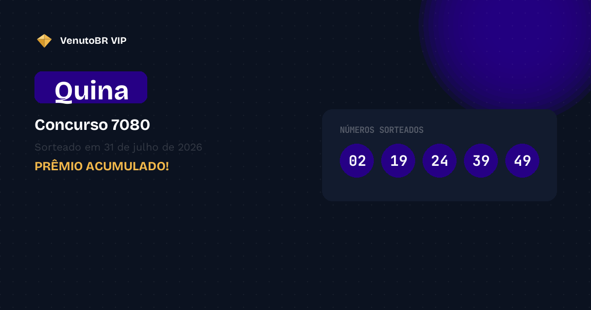 Resultado da Quina 7080: ninguém acerta e prêmio vai a R$ 2,0 Milhões